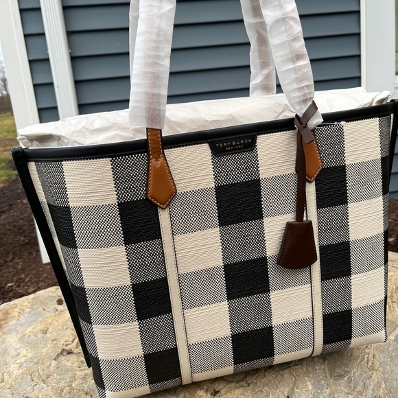 RARE Tory Burch Perry Gingham Buffalo Checked Tote - Picture 1 of 6